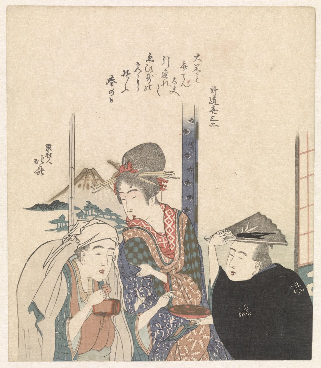 Parodie na bohy Daikoku a Benten od Katsushika Hokusai