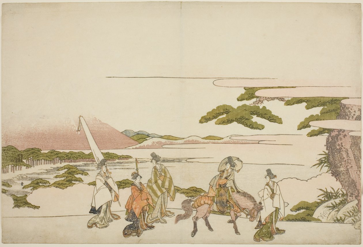 Parodie na východní cestu Ariwara no Narihira od Katsushika Hokusai