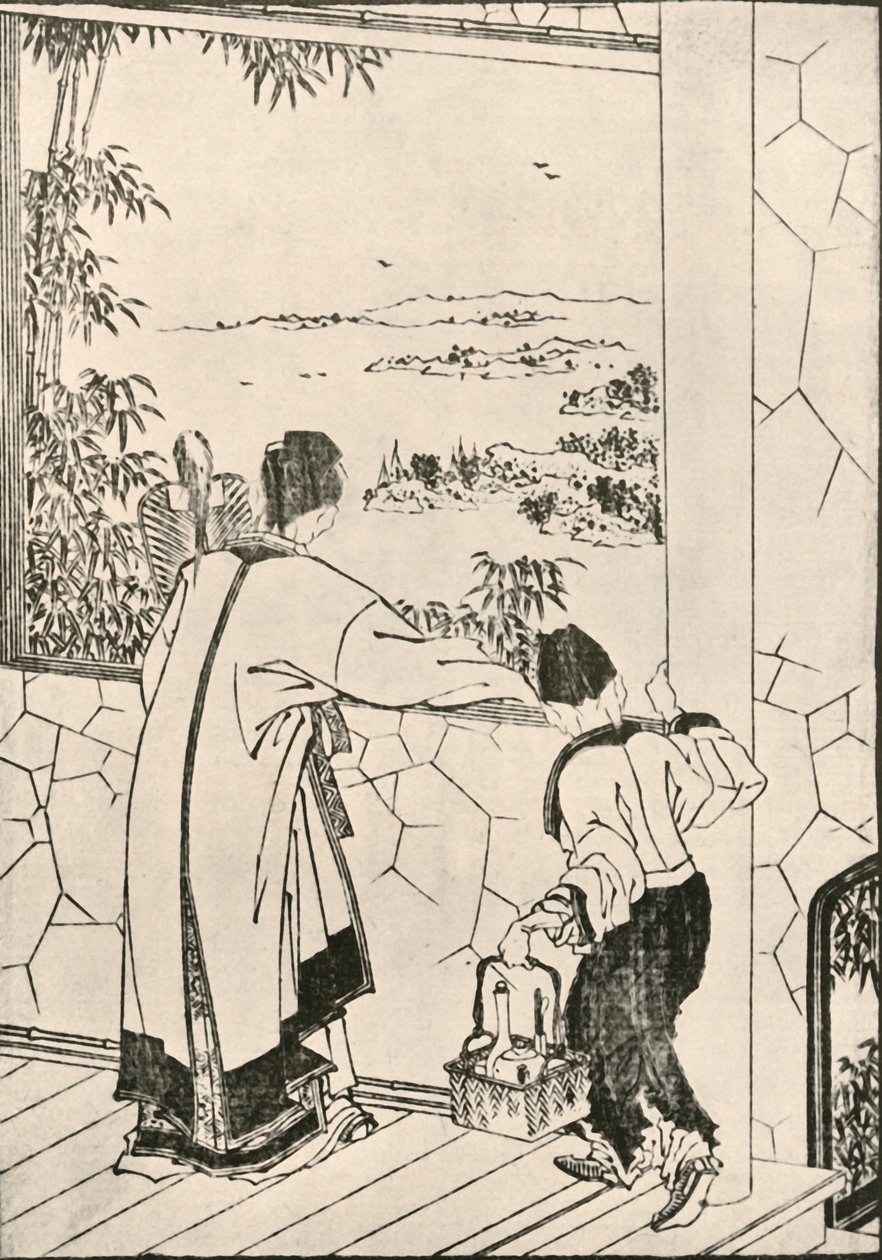 Lidé hledící z okna, konec 18.-začátek 19. století, 1924. od Katsushika Hokusai