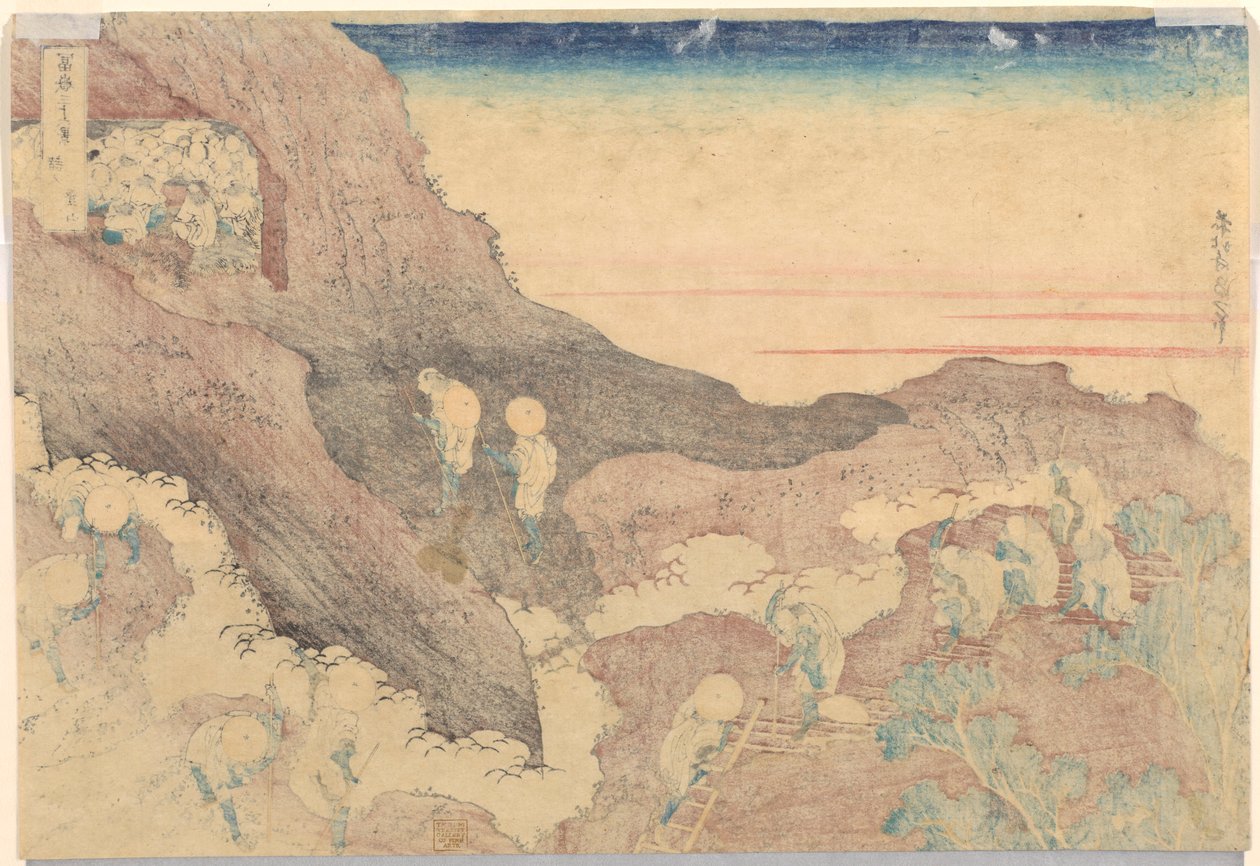 Pilgrims Ascending the Peak, ze série Třicet šest pohledů na horu Fuji od Katsushika Hokusai