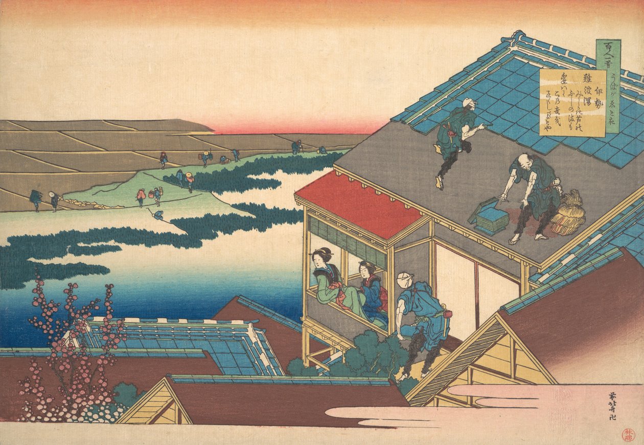 Báseň Ise, ze série Sto básní vysvětlených sestrou Hyakunin isshu ..., ca. 1835. od Katsushika Hokusai