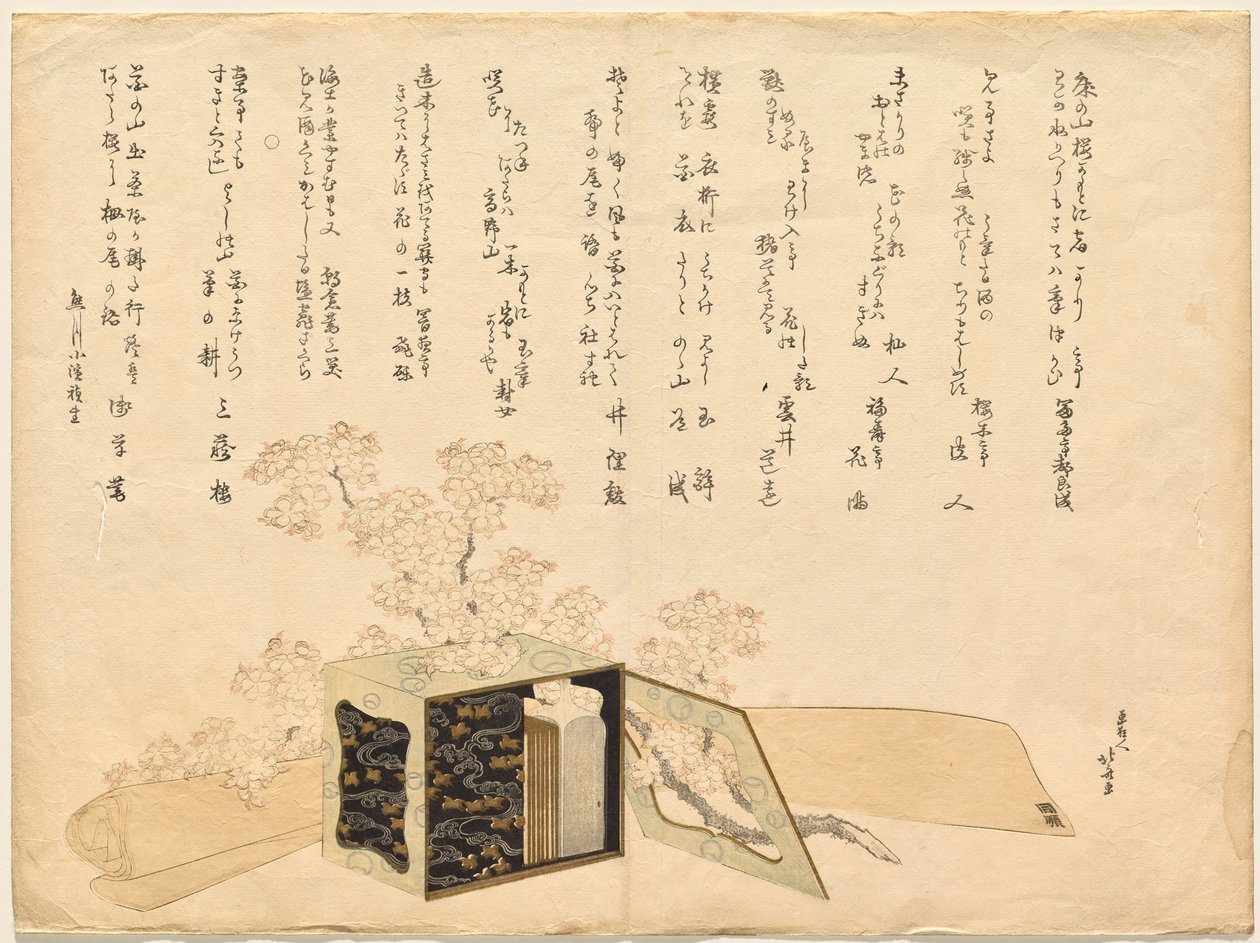 Přenosná lakovaná taška na piknik a třešňové květy od Katsushika Hokusai