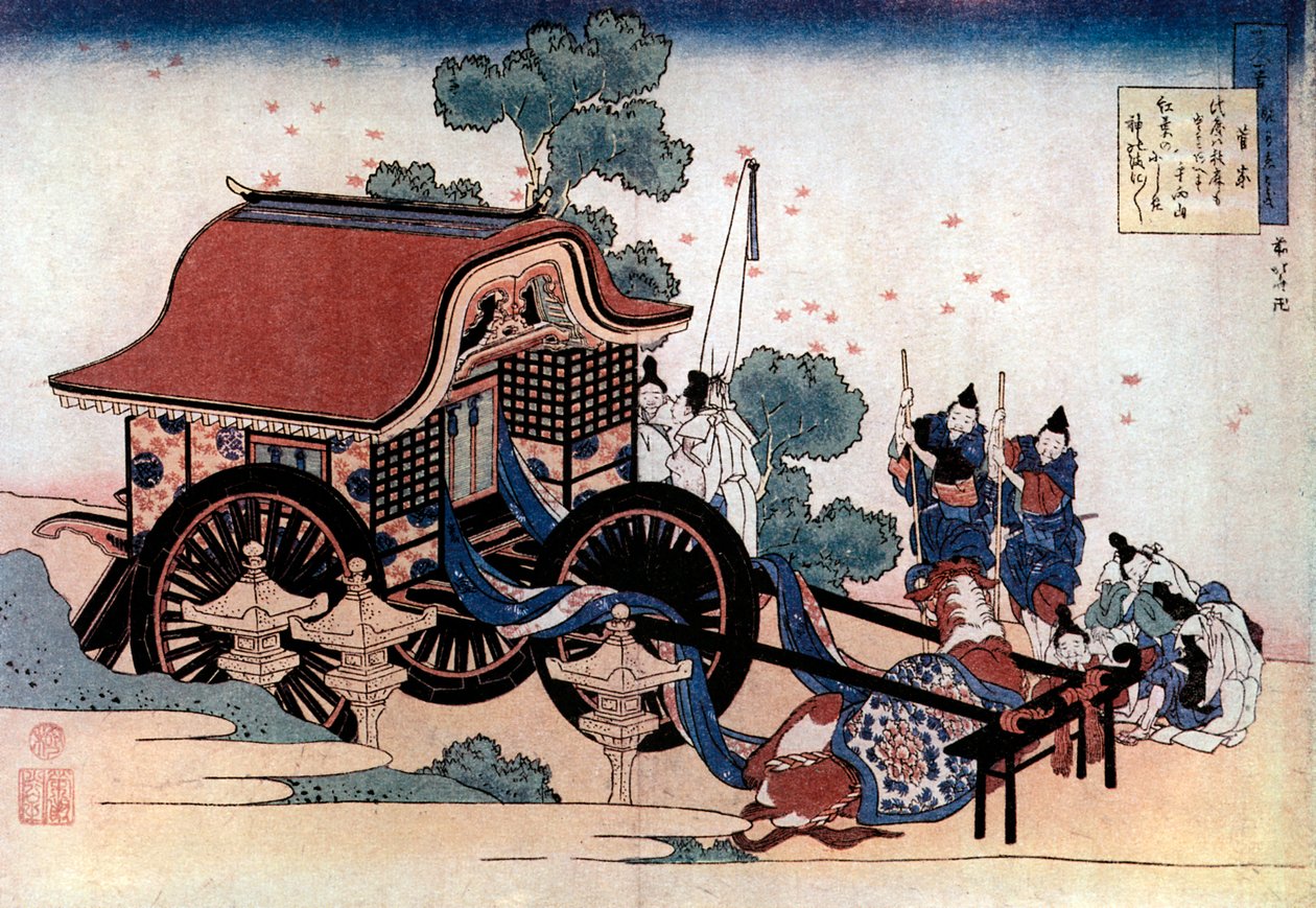 Tahání tříkolového kočáru, japonský dřevoryt, c1780-1849. od Katsushika Hokusai