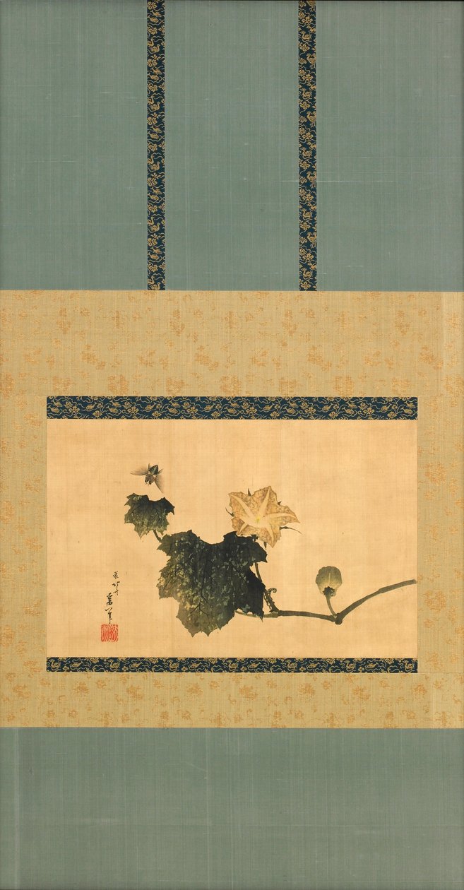 Pumpkin and Vine and Horse Fly, Edo Period, c.1825 (inkoust a barva na hedvábí) od Katsushika Hokusai