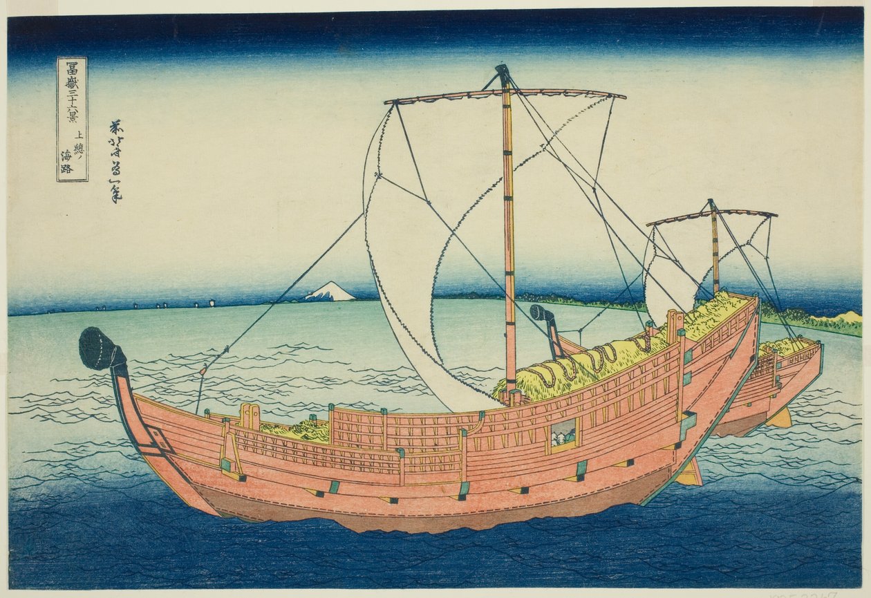Sea Lane Off Kazusa Province (Kazusa no kairo), ze série „Třicet šest pohledů na horu Fuji (Fugaku sanjurokkei)“ od Katsushika Hokusai