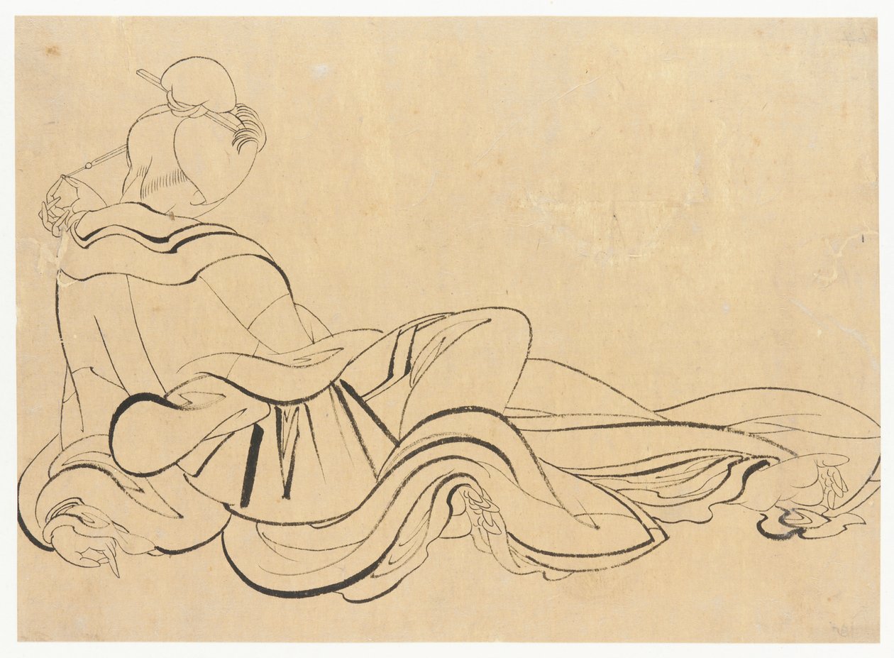 Sedící žena škrábající se na hlavě, konec 18.-začátek 19. století. od Katsushika Hokusai