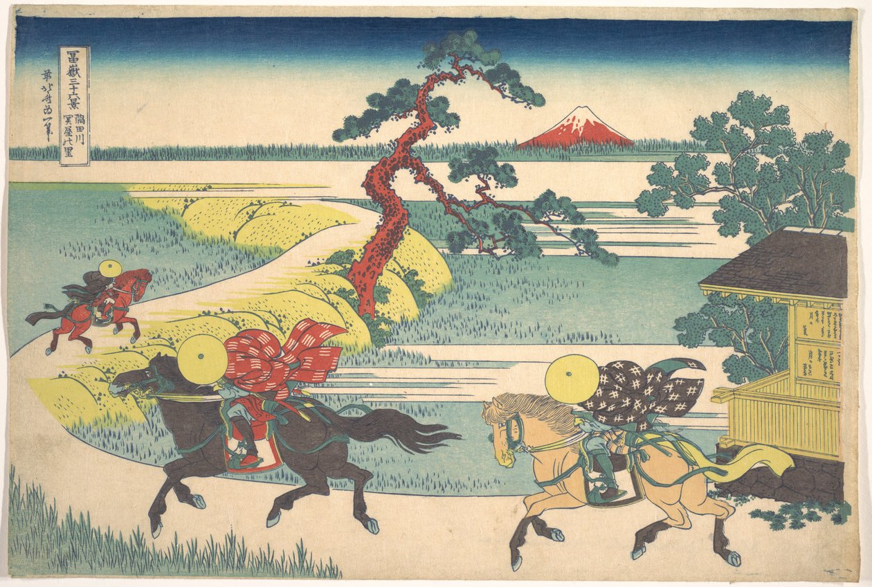 Vesnice Sekiya na řece Sumida (Sumidagawa Sekiya no sato), ze série „Třicet šest pohledů na horu Fuji“ (Fugaku sanjūrokkei) od Katsushika Hokusai