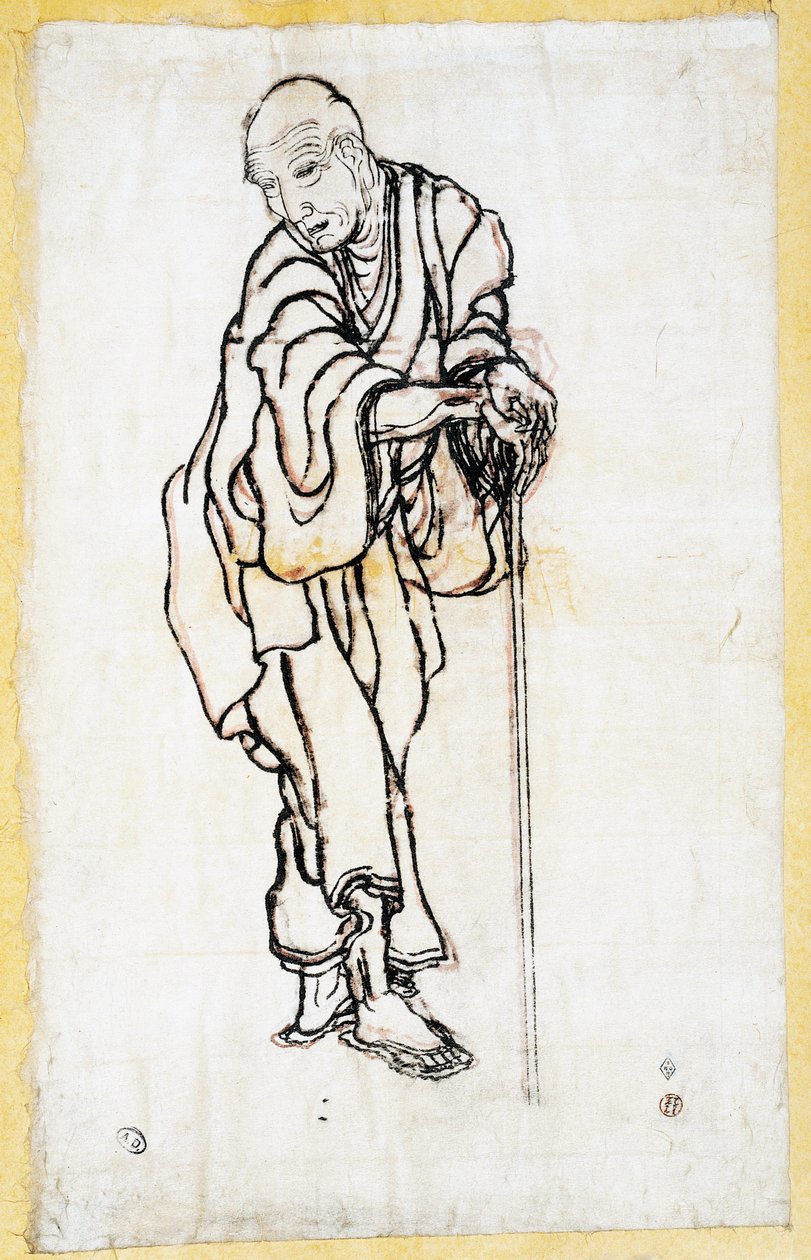 Autoportrét jako starý muž, kolem 1840-49 (pero a inkoust na papíře) od Katsushika Hokusai