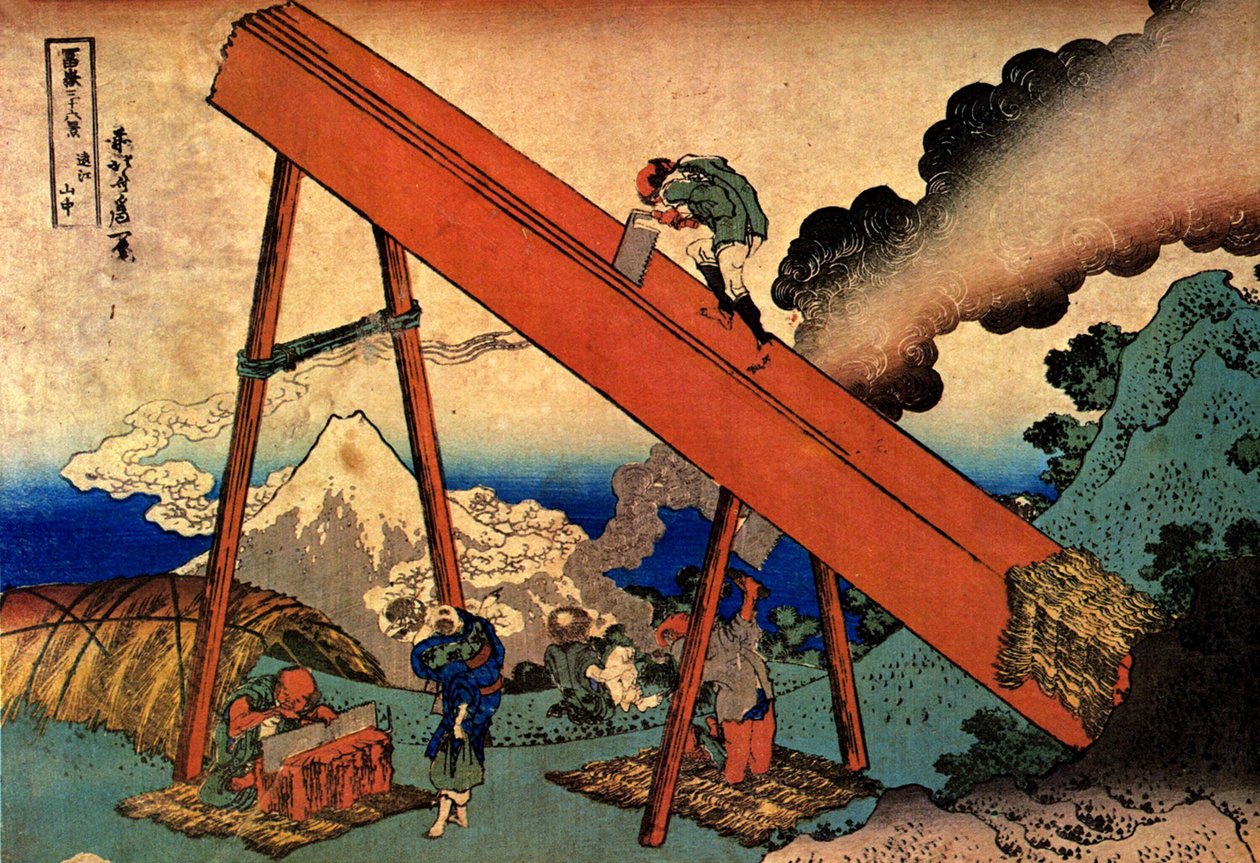 Série 36 pohledů na horu Fuji: pohled na horu Fuji z pohoří Totomi, Japonsko - tisk Katsushika Hokusai (1760-1849) (škola ukiyo-e) 1830-1833 státní Puškinovo muzeum výtvarných umění, Moskva od Katsushika Hokusai