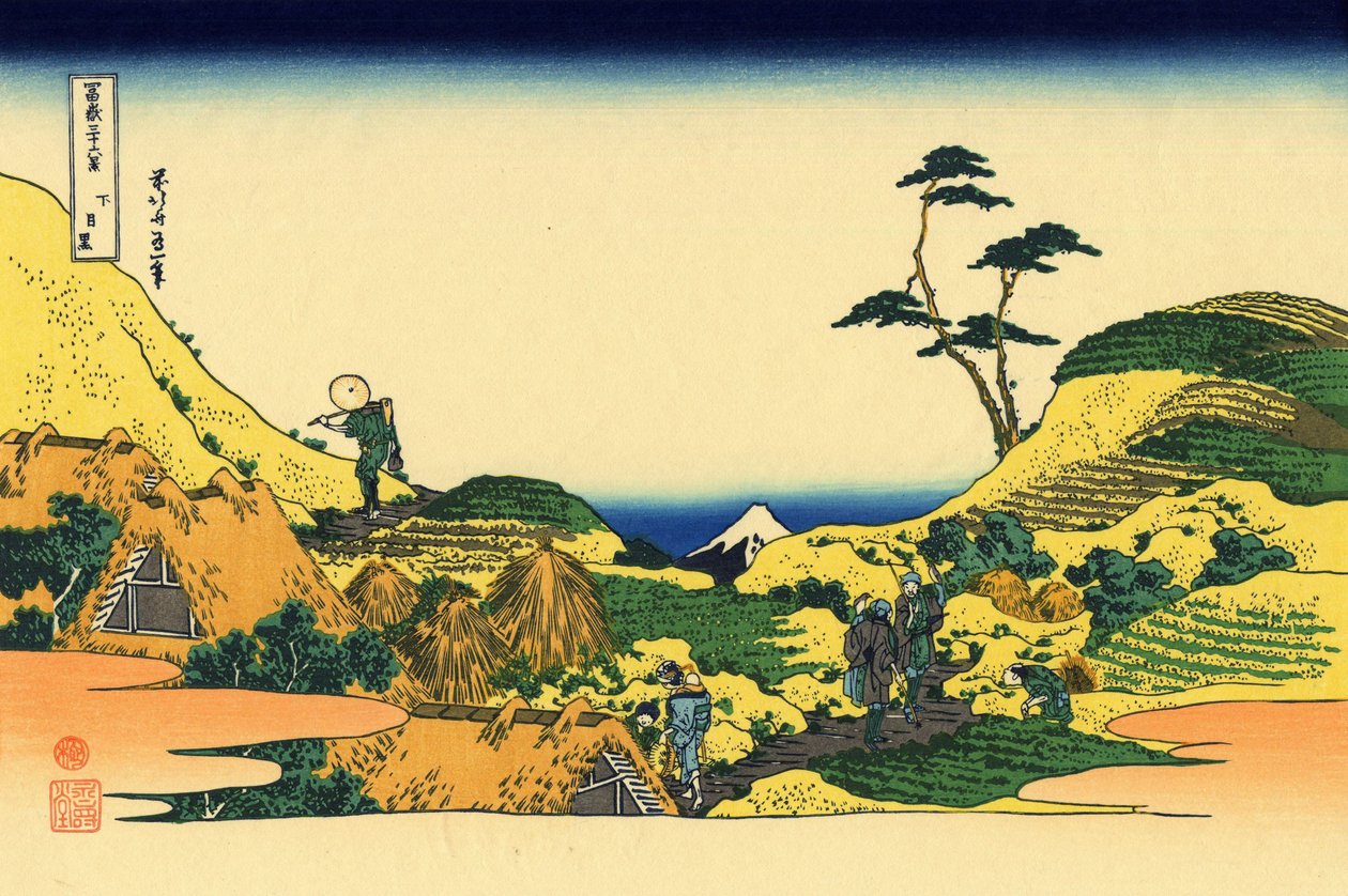 Shimomeguro, c.1830 (dřevěný tisk) od Katsushika Hokusai