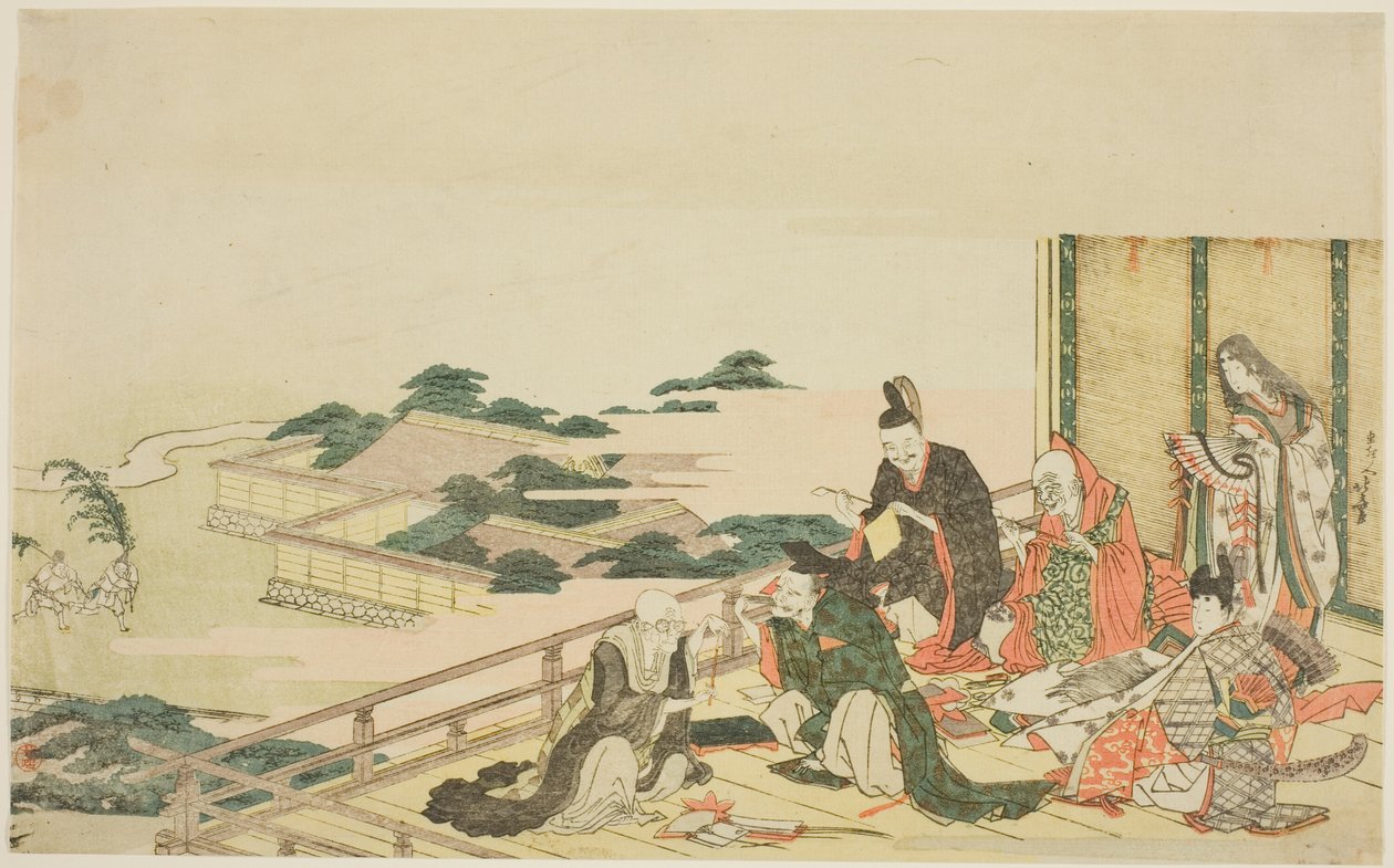 Šest nesmrtelných básníků připravujících se na festival Tanabata od Katsushika Hokusai