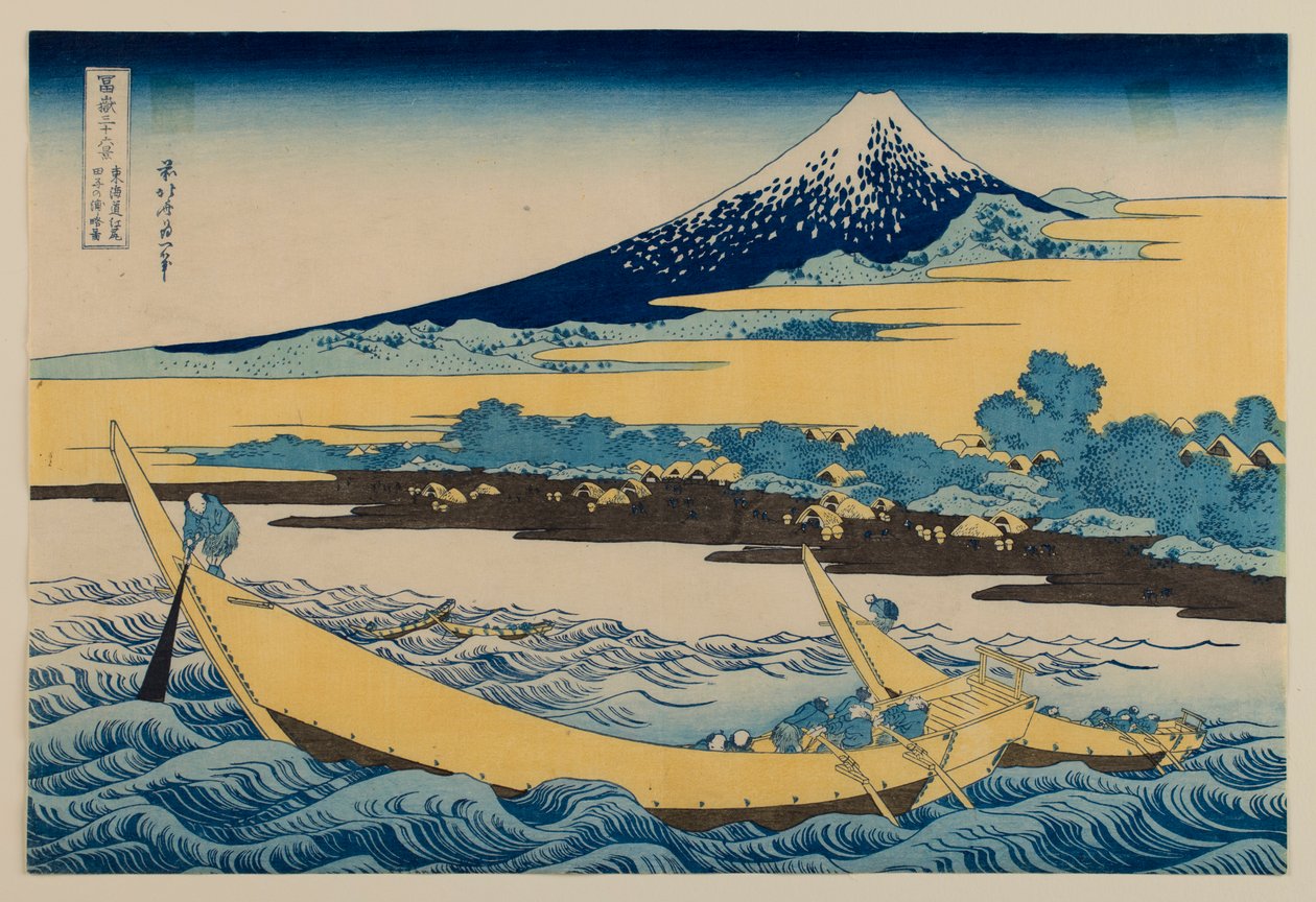 Náčrt zálivu Tago poblíž Ejiri na cestě Tōkaidō, ze série „Třicet šest pohledů na horu Fudži“ od Katsushika Hokusai