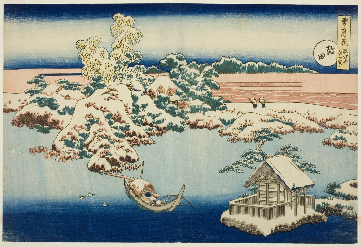 Sníh na řece Sumida, ze série „Sníh, měsíc a květiny“ od Katsushika Hokusai
