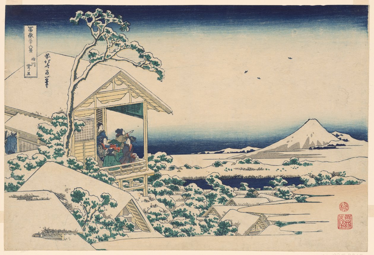 S no wy také r lidé g z Koishikawa (Koishikawa Yuki no Ashita), ze série s "Ti rty x pohledy na f také štěstí t Fuji (Fugaku Usaju Rokukatsu)" od Katsushika Hokusai