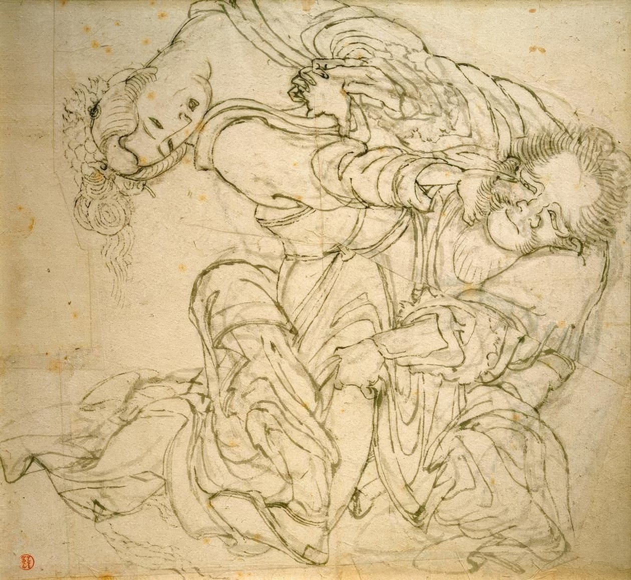 Soko se pere se svou ženou od Katsushika Hokusai