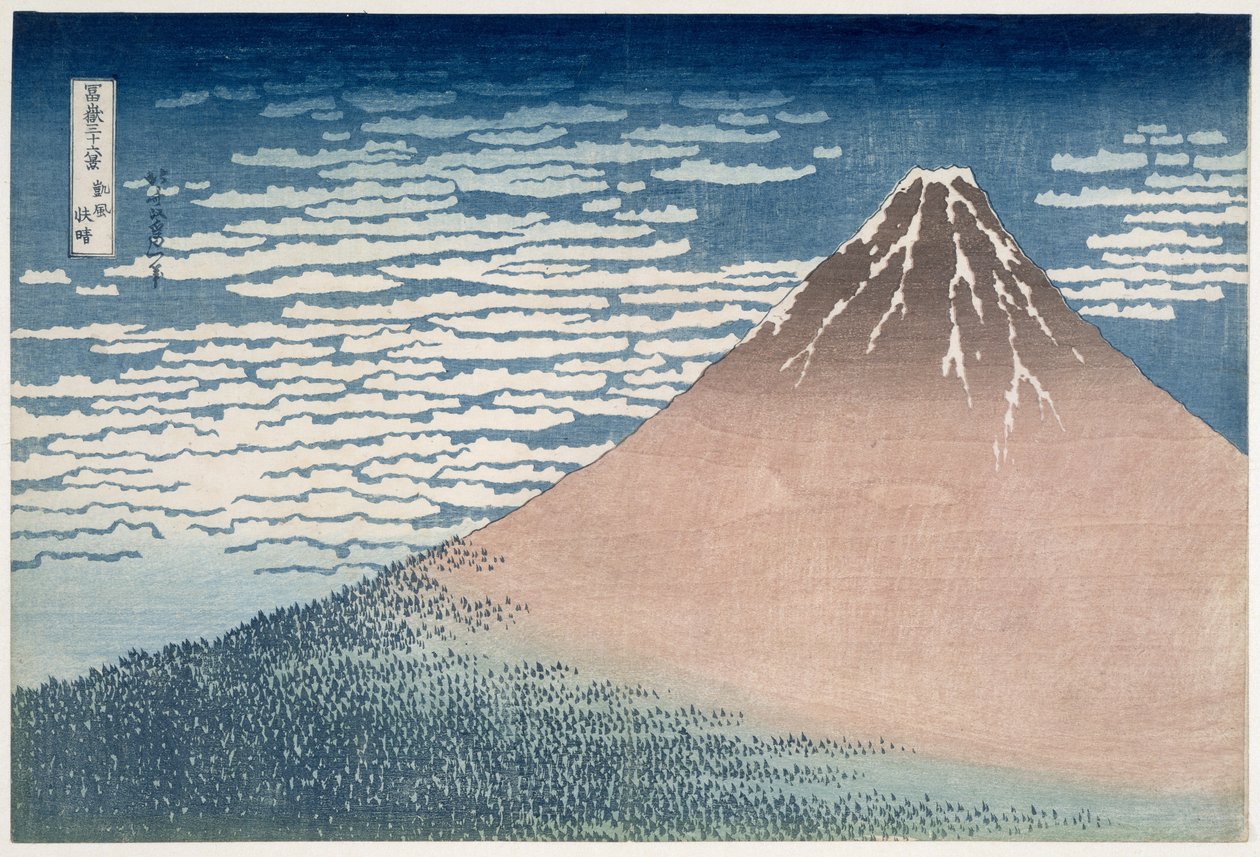 Jižní vítr, jasné svítání, ze série "36 pohledů na horu Fudži", asi 1830-1831 (dřevoryt) od Katsushika Hokusai