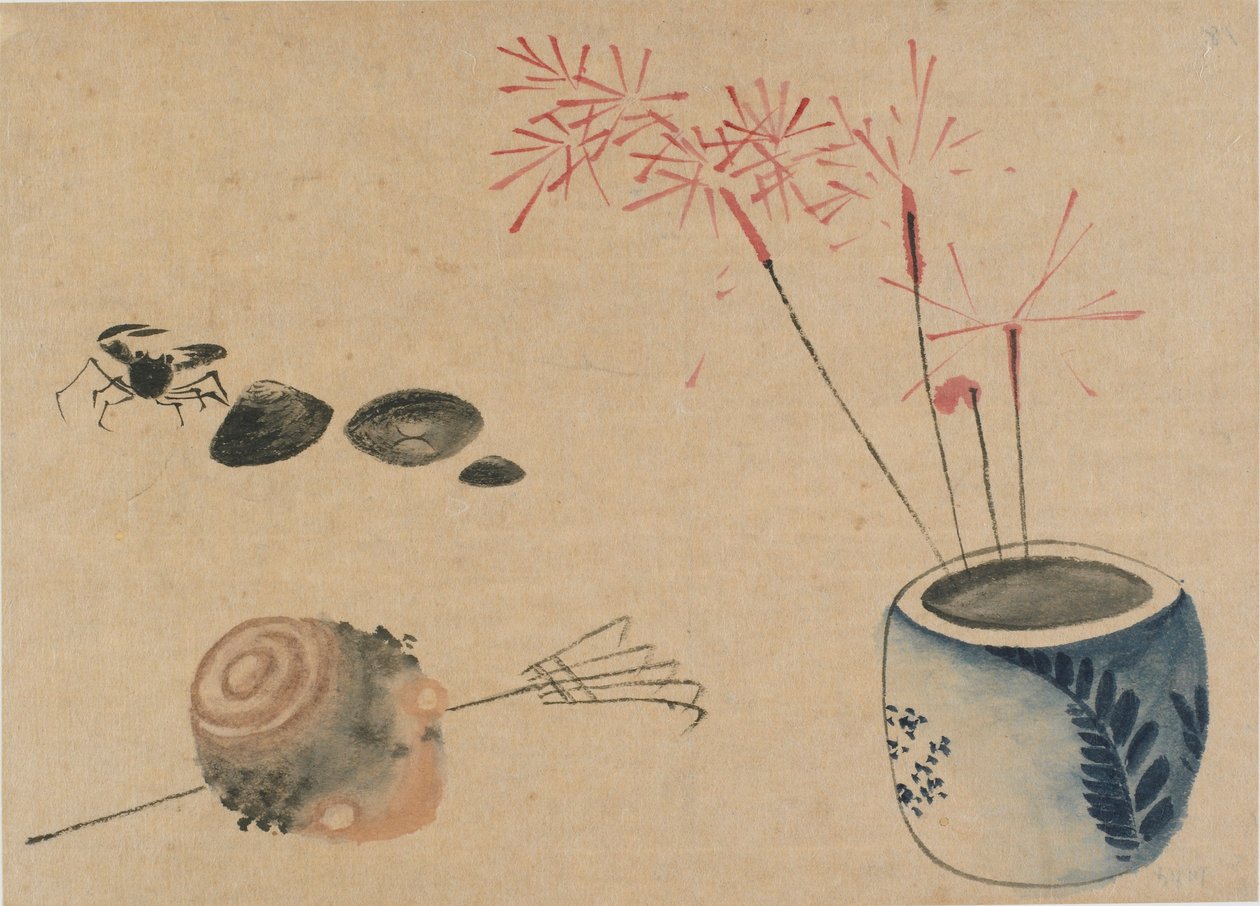 Prskavky, krab a žárovka, konec 18.-začátek 19. století. od Katsushika Hokusai
