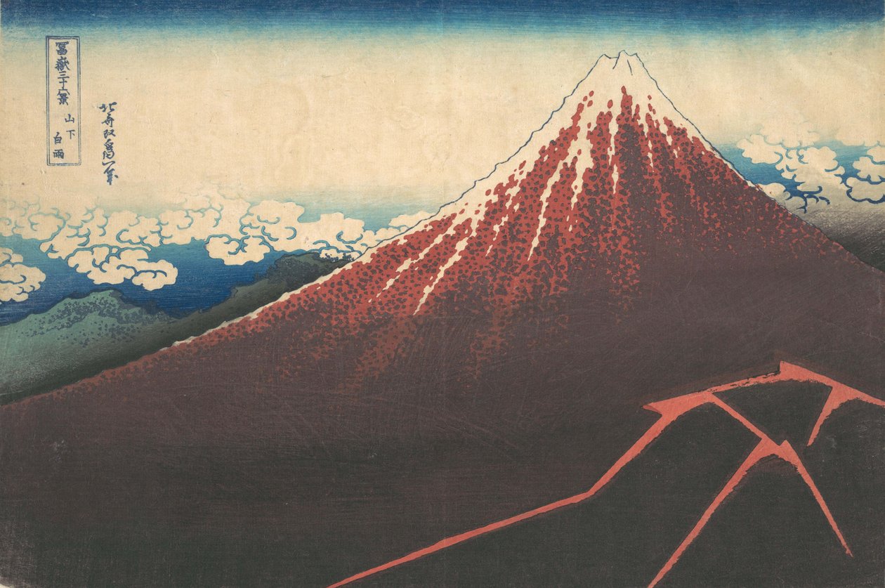 Bouře pod horou Fuji Sanka no haku u, ze série Třicet šest pohledů na horu..., ca. 1830-32. od Katsushika Hokusai