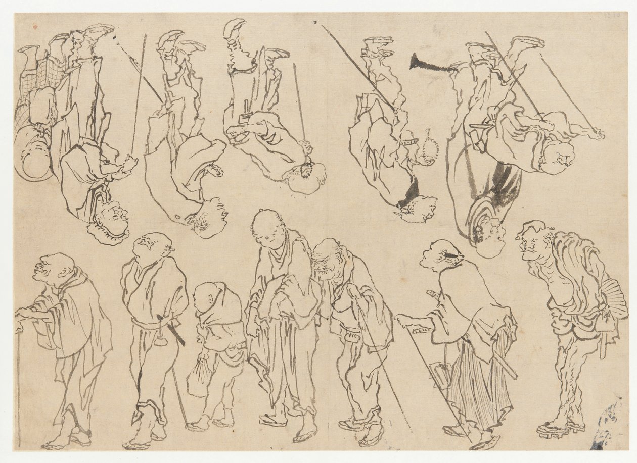 Studie o chromých poutnících, období Edo, 19. století. od Katsushika Hokusai