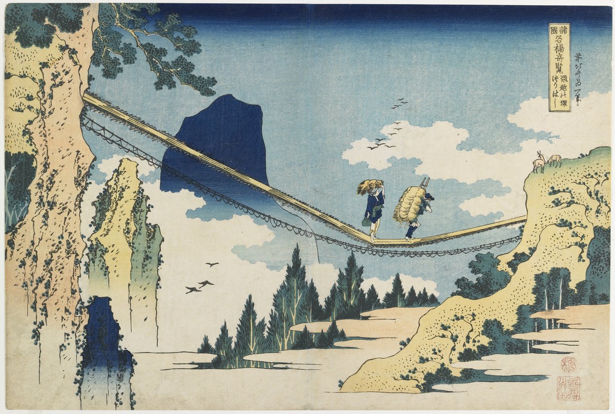 „Závěsný most mezi provinciemi Hida a Etchu“ od Katsushika Hokusai