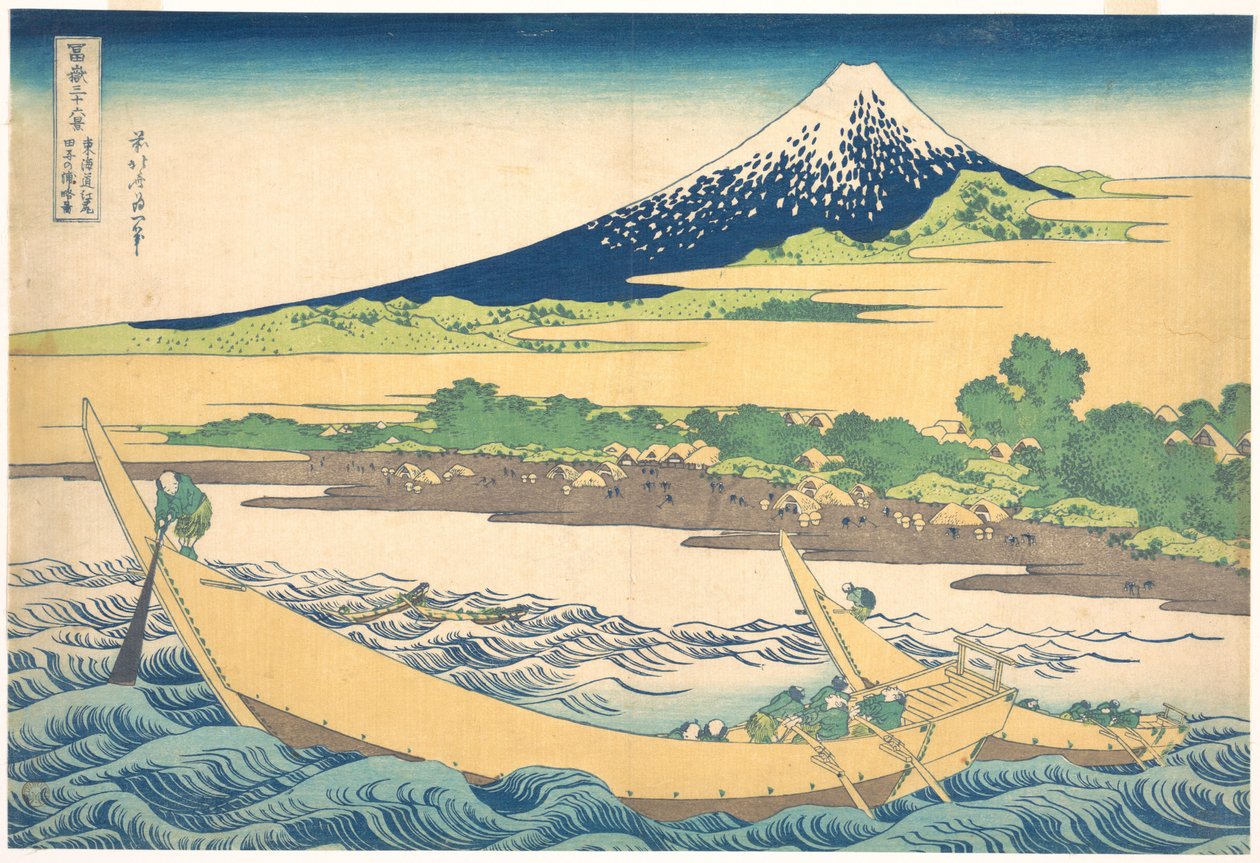 Zátoka Tago u Ejiri na cestě Tōkaidō (Tōkaidō Ejiri Tago no ura ryaku zu), ze série „Třicet šest pohledů na horu Fuji“ (Fugaku sanjūrokkei) od Katsushika Hokusai