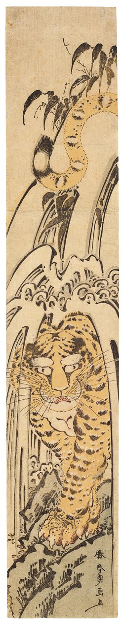 Takishita no tora (Tygr pod vodopádem), cca 1780 (dřevěný tisk) od Katsushika Hokusai