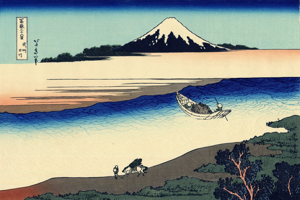 Řeka Tama v provincii Musashi, kolem roku 1830 (dřevotisk) od Katsushika Hokusai