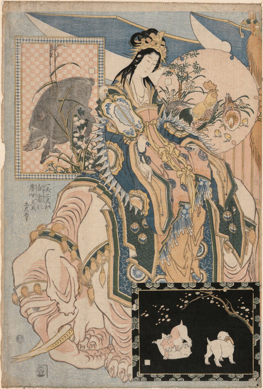 Tang Lady on a White Elephant, ze sady Reklama Giant Straw Works in a Fair Attraction od Katsushika Hokusai