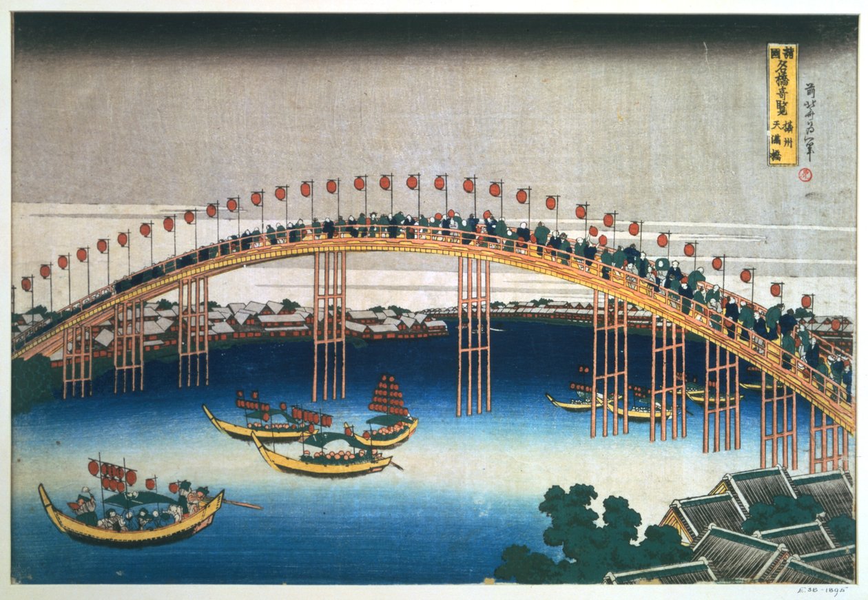 Most Temma, Osaka, Japonsko, 1830 od Katsushika Hokusai