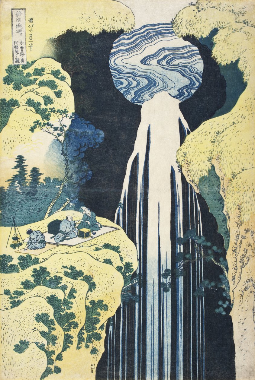 Vodopády Amida v odlehlých končinách silnice Kisokaidō od Katsushika Hokusai