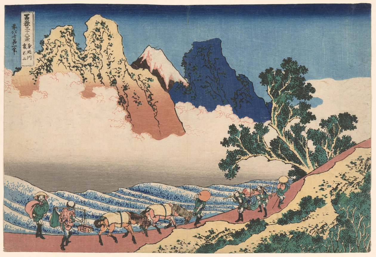 Zadní strana hory Fuji viděná z řeky Minobu (Minobugawa Urafuji), ze série Třicet šest pohledů na horu Fuji (Fugaku sanjūrokkei) od Katsushika Hokusai