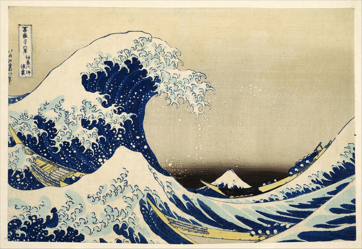 Velká vlna u Kanagawy ze série 36 pohledů na horu Fudži; 1831 (ručně kolorovaný dřevoryt) od Katsushika Hokusai