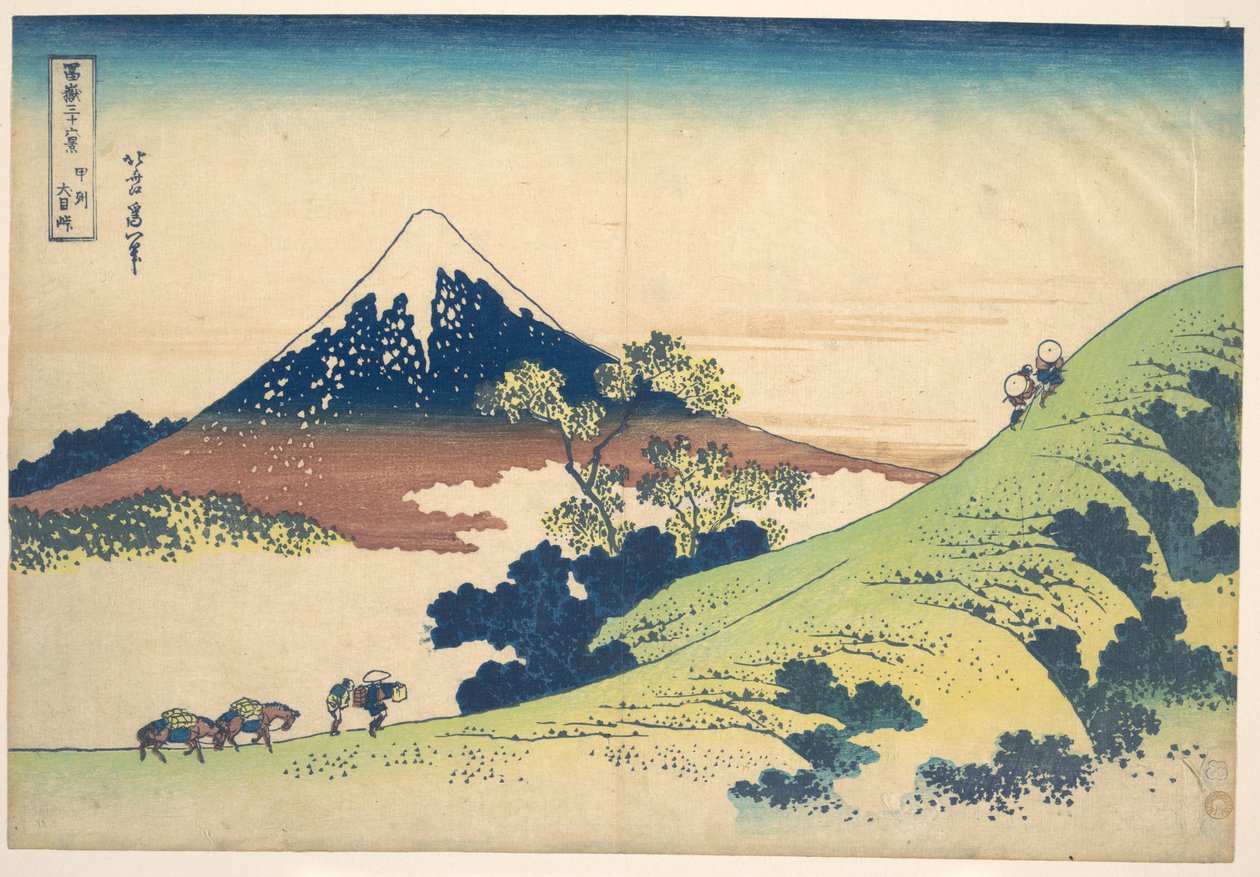 Průsmyk Inume v provincii Kai (Kōshū Inume tōge), ze série „Třicet šest pohledů na horu Fuji“ (Fugaku sanjūrokkei) od Katsushika Hokusai
