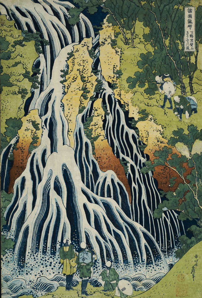 Vodopád Kirifuri na hoře Kurokami v provincii Shimotsuke, ze série "Cesta k vodopádům všech provincií" od Katsushika Hokusai