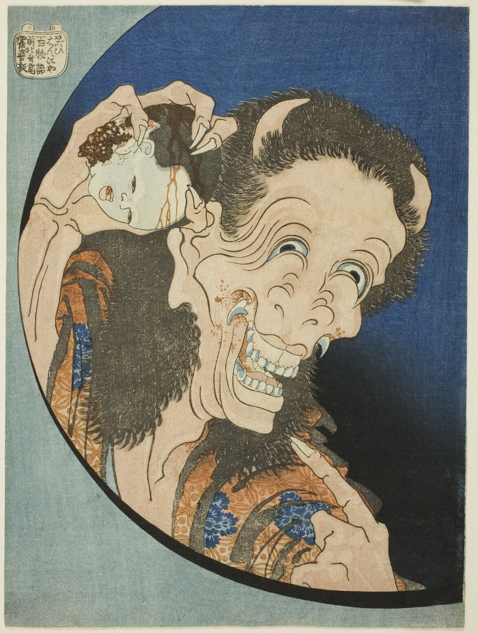 The Laughing Demoness (Warai Hannya), ze série "Sto duchů (Hyaku monogatari)" od Katsushika Hokusai