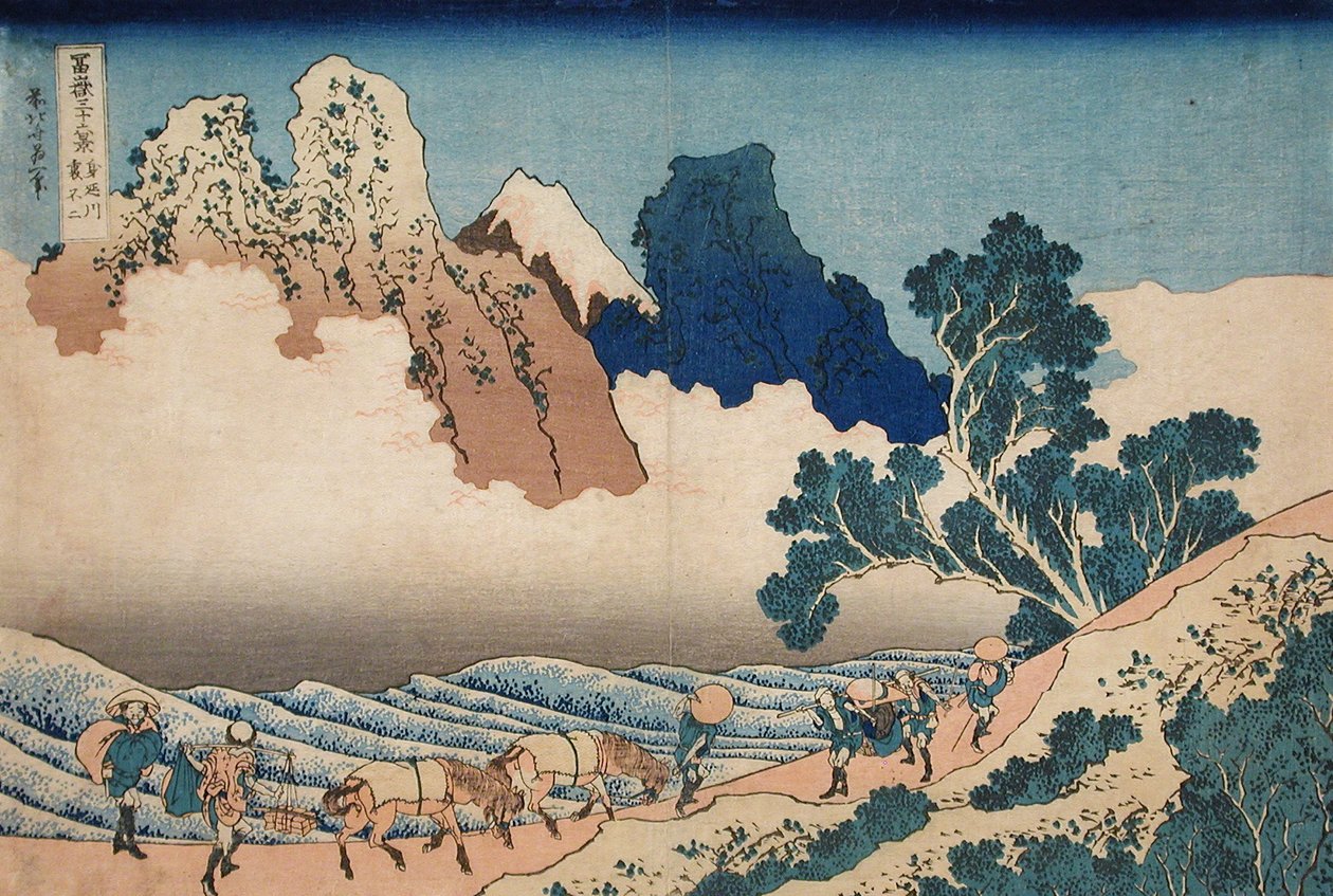 Zadní strana Fuji z řeky Minobu, kolem roku 1830 (dřevěný tisk) od Katsushika Hokusai