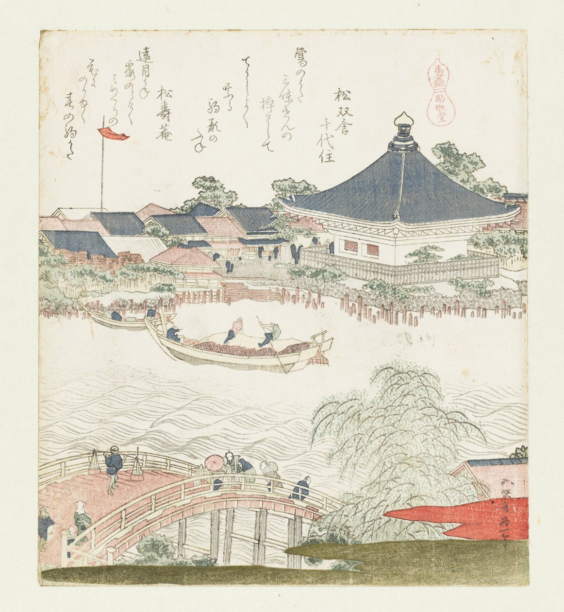 Břehy řeky Sumida, Komatomeishi. Triptych ze série Umazukushi, Pravá část, 1822. od Katsushika Hokusai