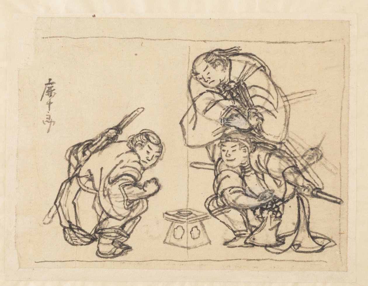 Tři muži s podnosem od Katsushika Hokusai