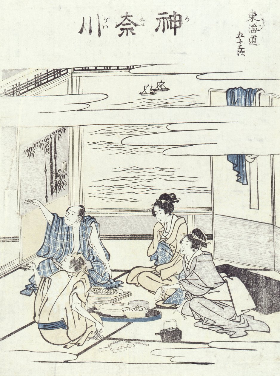 Dva páry v interiéru (dřevěný tisk) od Katsushika Hokusai