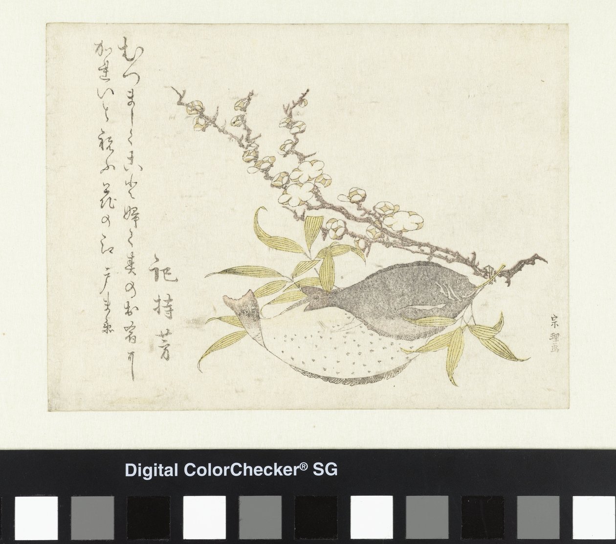 Dvě platýse a švestka od Katsushika Hokusai