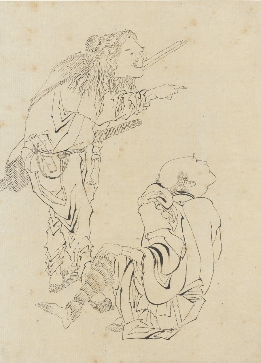 Dva lovci, období Edo (tuš na papíře) od Katsushika Hokusai