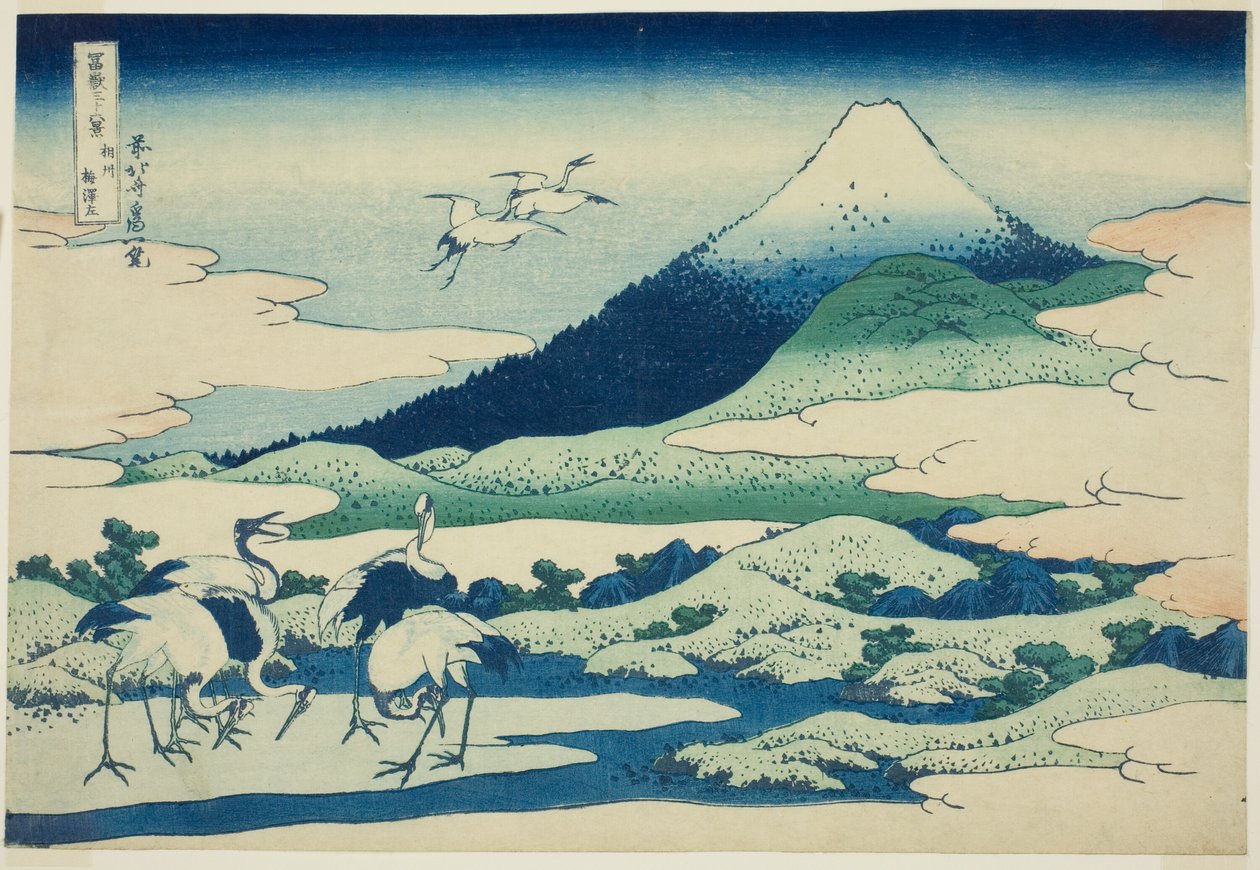Člen Marsh Umezawa Sagami P Rovinse (nerafinované saké Umezawa vlevo), ze série ``Ti rty x View ws of mount t Fuji (Fugaku Kasaju Rokukei)