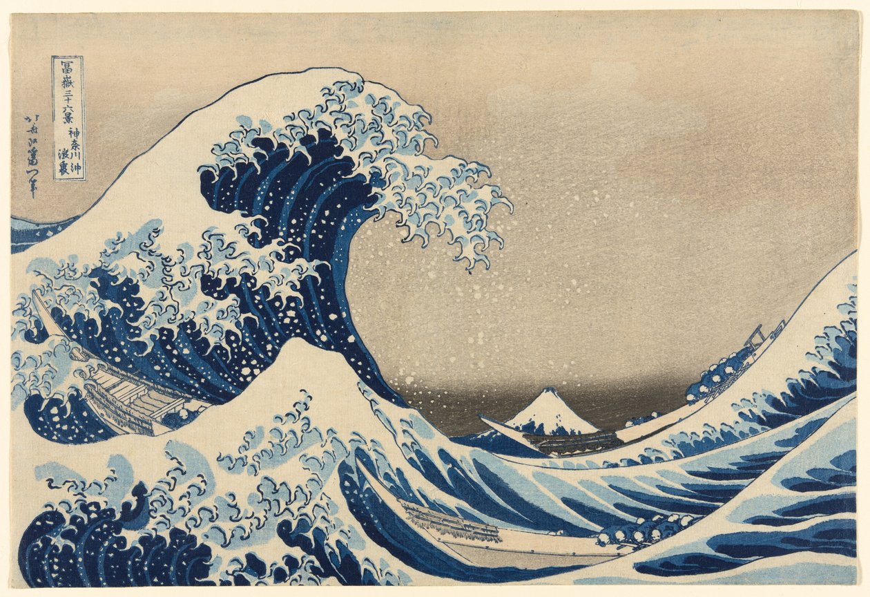 Under the Wave off Kanagawa (Kanagawa oki nami ura), také známá jako Velká vlna, ze série Třicet šest pohledů na horu Fuji (Fugaku sanjūrokkei) od Katsushika Hokusai