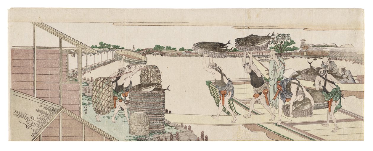 Vykládka bonito určeného k prodeji od Katsushika Hokusai