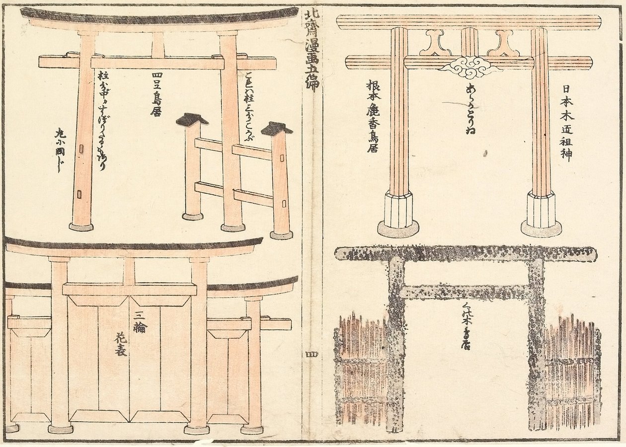 Různé typy oblouků torii od Katsushika Hokusai