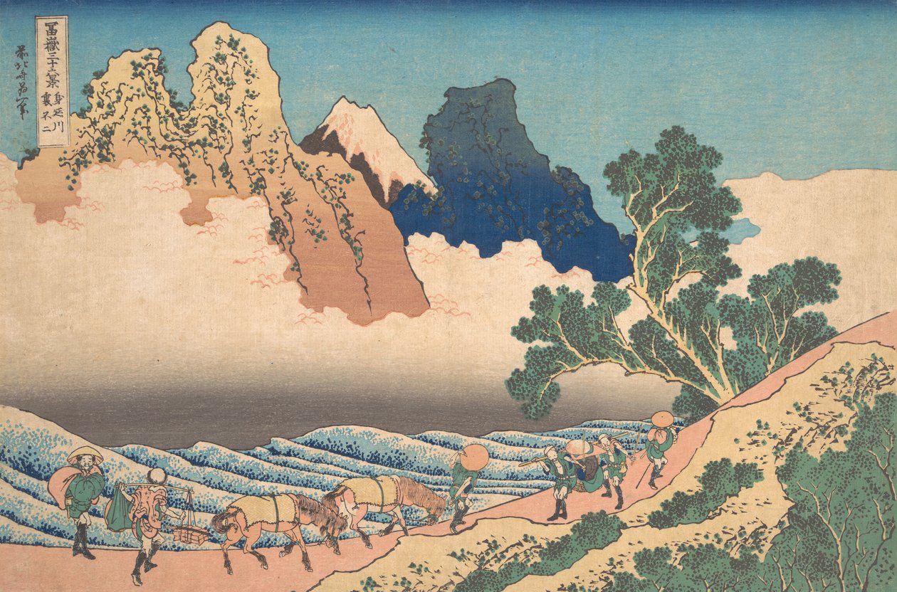 Pohled z druhé strany Fuji od řeky Minobu Minobugawa ura Fuji, od ..., ca. 1830-32. od Katsushika Hokusai