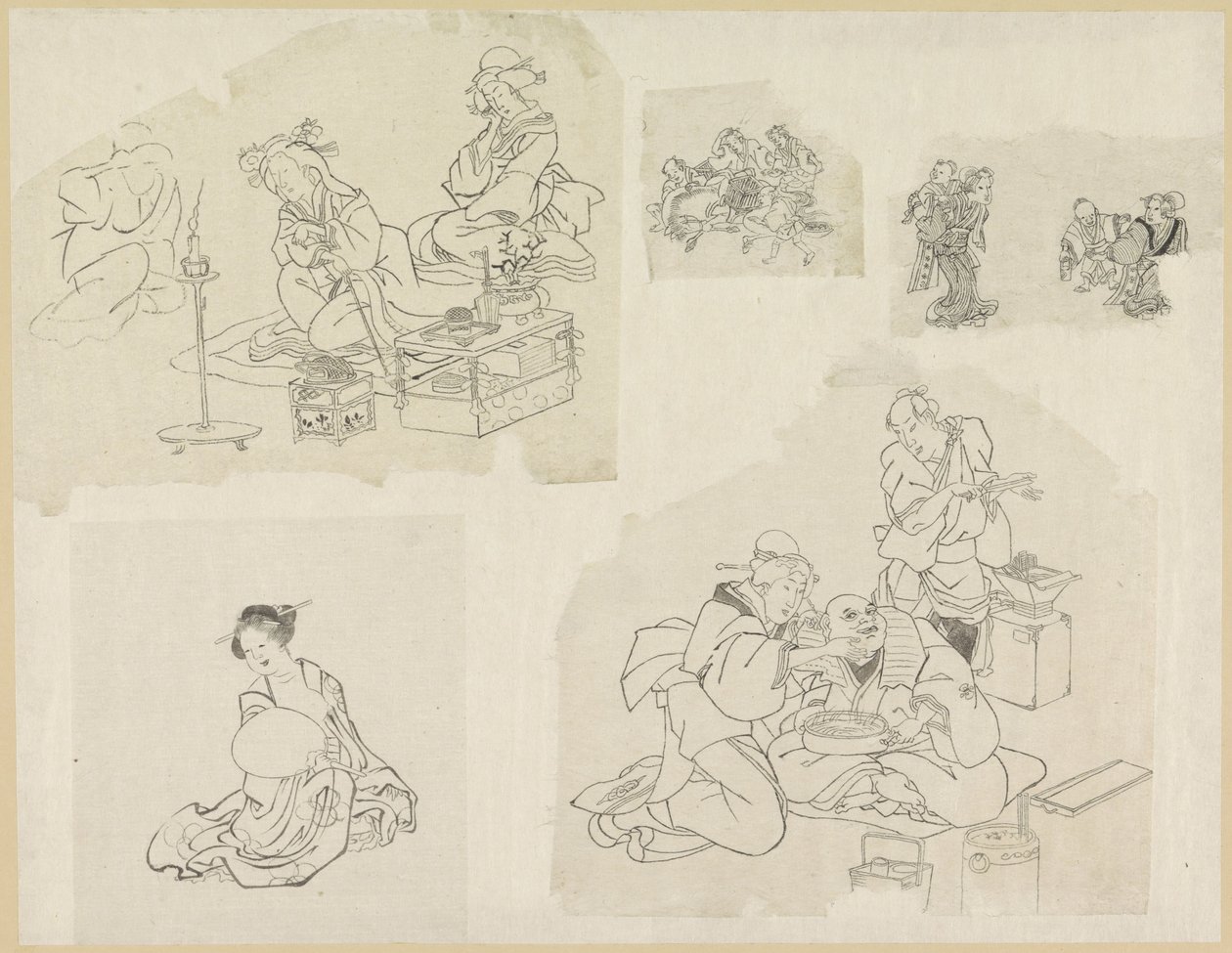 Pět reprezentací lidí v různých situacích od Katsushika Hokusai