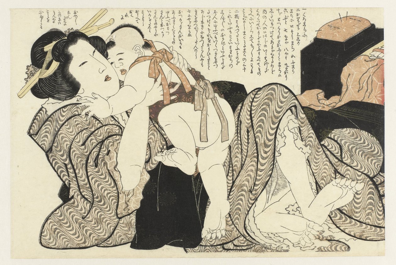 Žena s dítětem Rostlina Adonis (název série) Fukujuso (název série) od Katsushika Hokusai