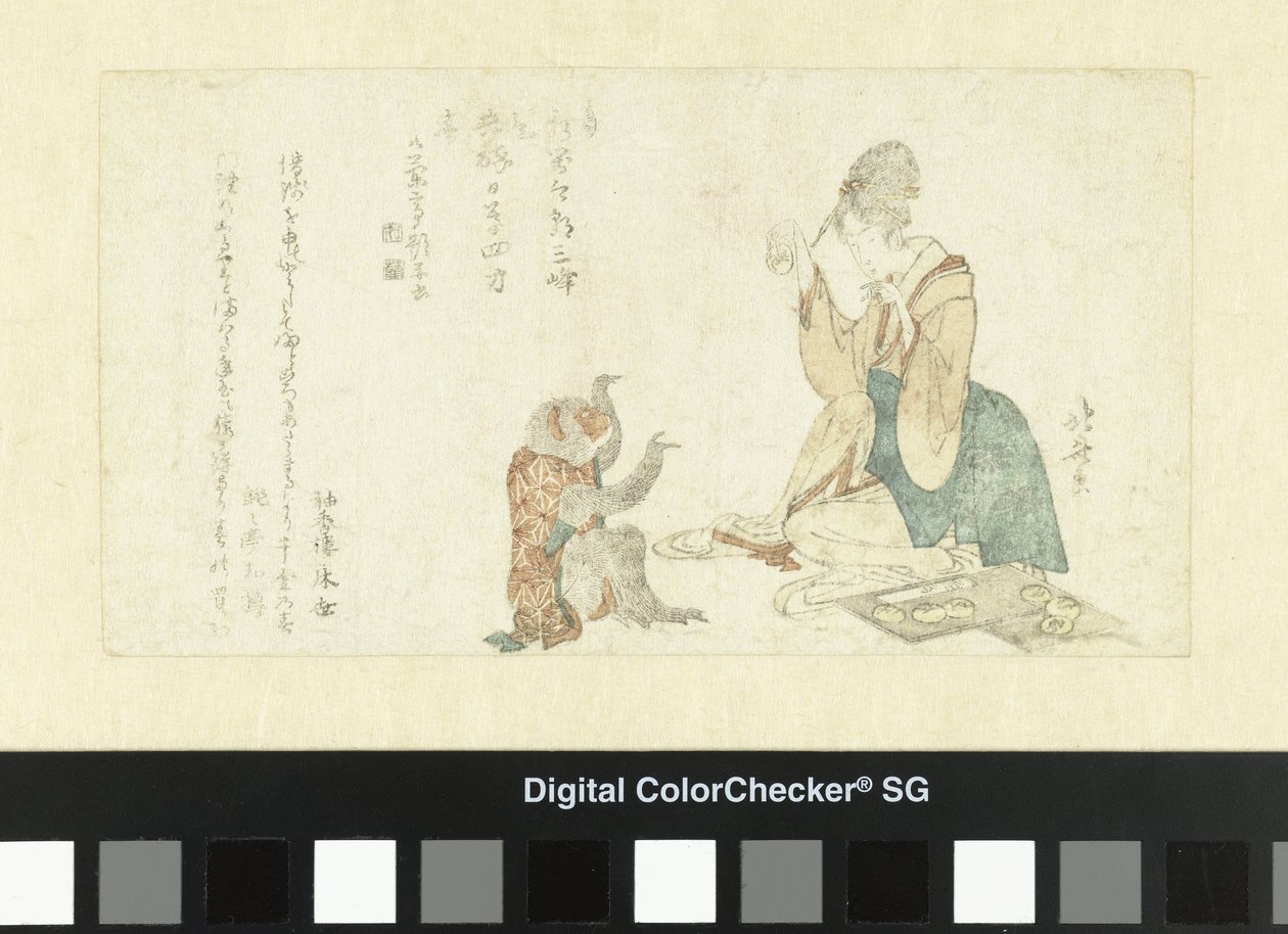 Žena si hraje s opicí od Katsushika Hokusai