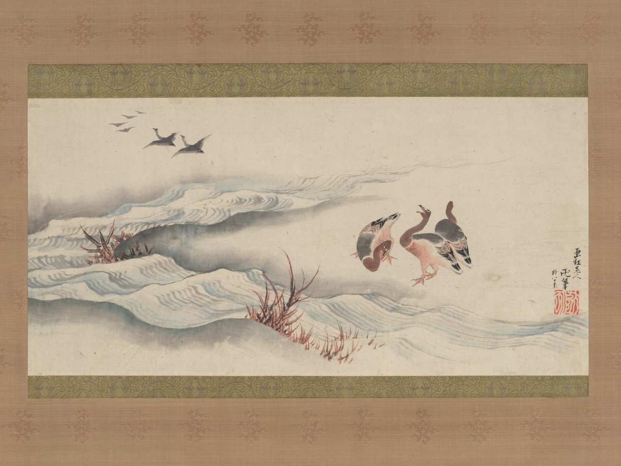 Divoké husy a voda od Katsushika Hokusai